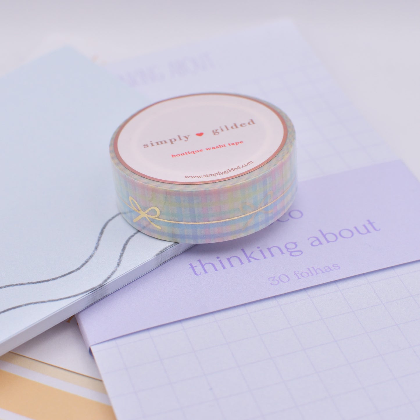 Amostra de Washi Tape - Simply Gilded 15 mm - Rainbow Gingham Simple Bow Line