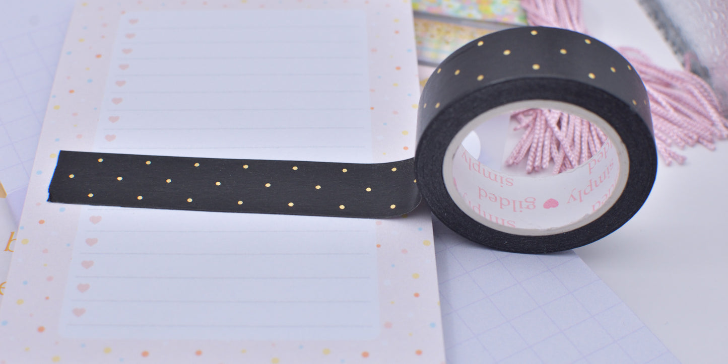 Amostra de Washi Tape - Simply Gilded 15mm - Black Micro Dot