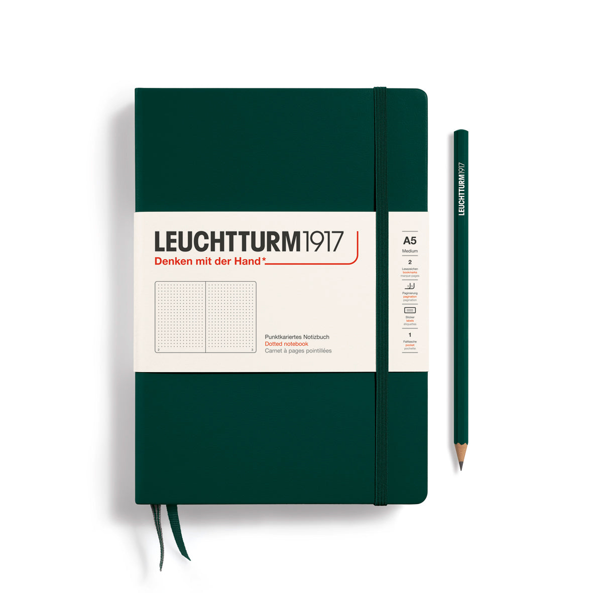 Caderno Leuchtturm1917 Medium (A5) Pontilhado, 251 páginas, Capa Dura, Forest Green