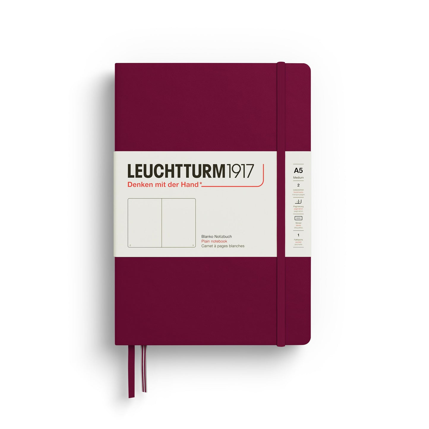 Caderno Leuchtturm1917 Medium (A5) Sem Pauta, 251 páginas, Capa Dura, Port Red