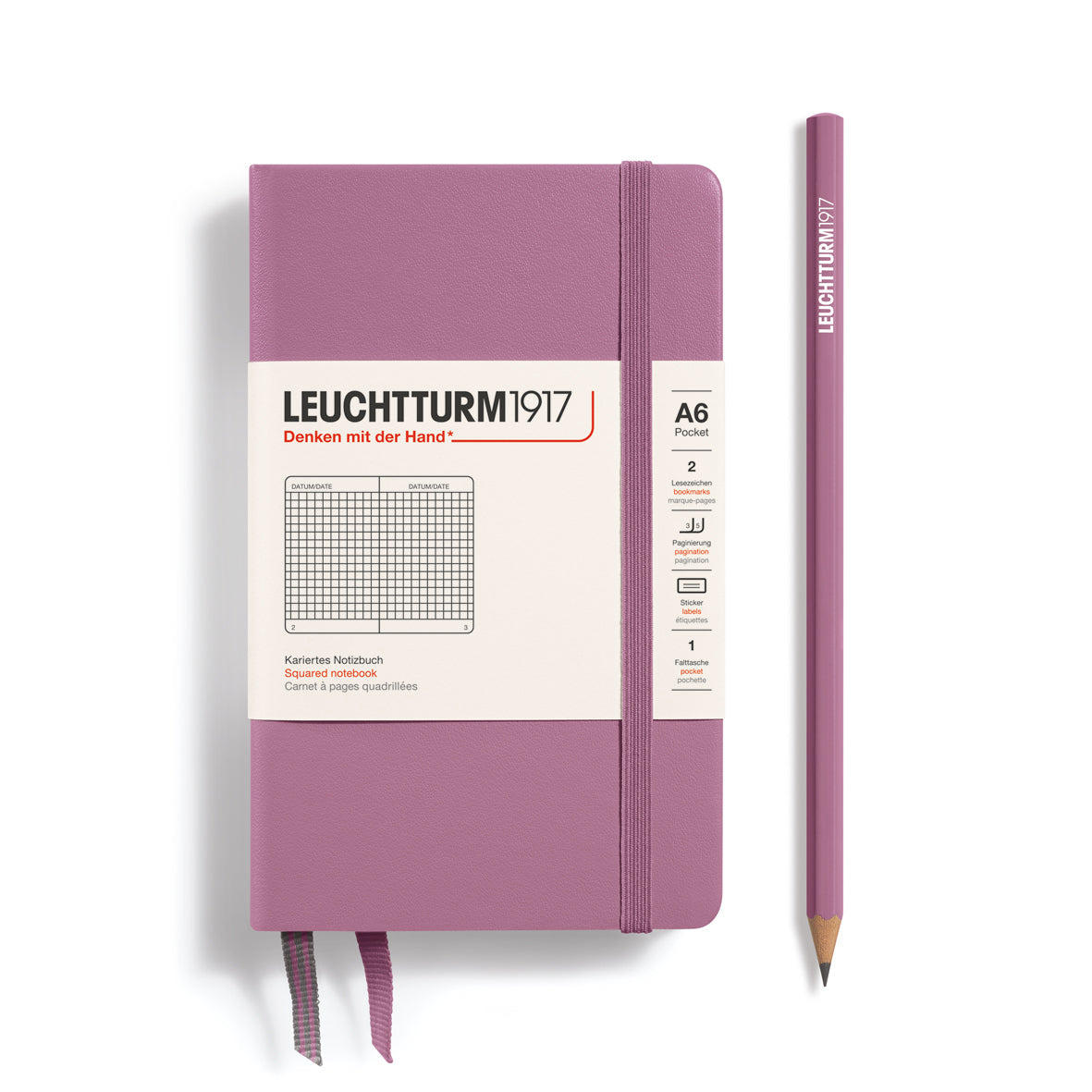 Caderno Leuchtturm1917 Pocket (A6) Quadriculado, 187 páginas, Capa Dura, Dusty Rose