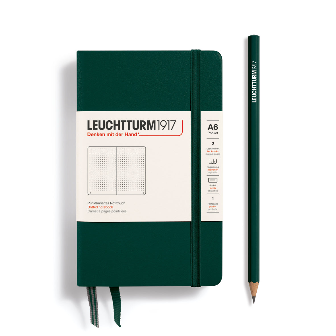 Caderno Leuchtturm1917 Pocket (A6) Pontilhado, 187 páginas, Capa Dura, Forest Green