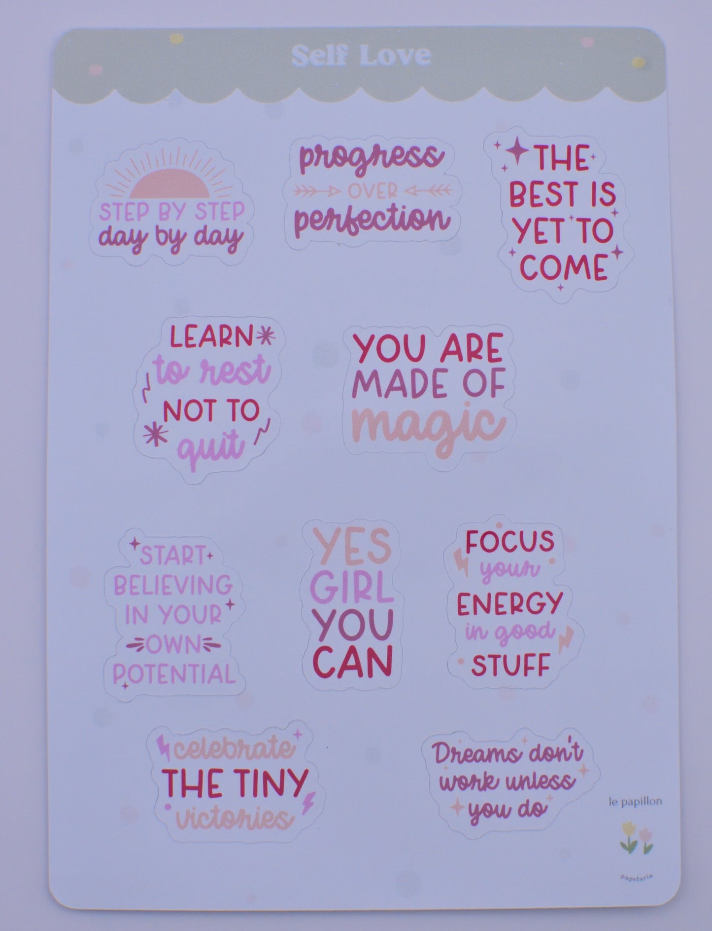 Cartela de Adesivos Self Love