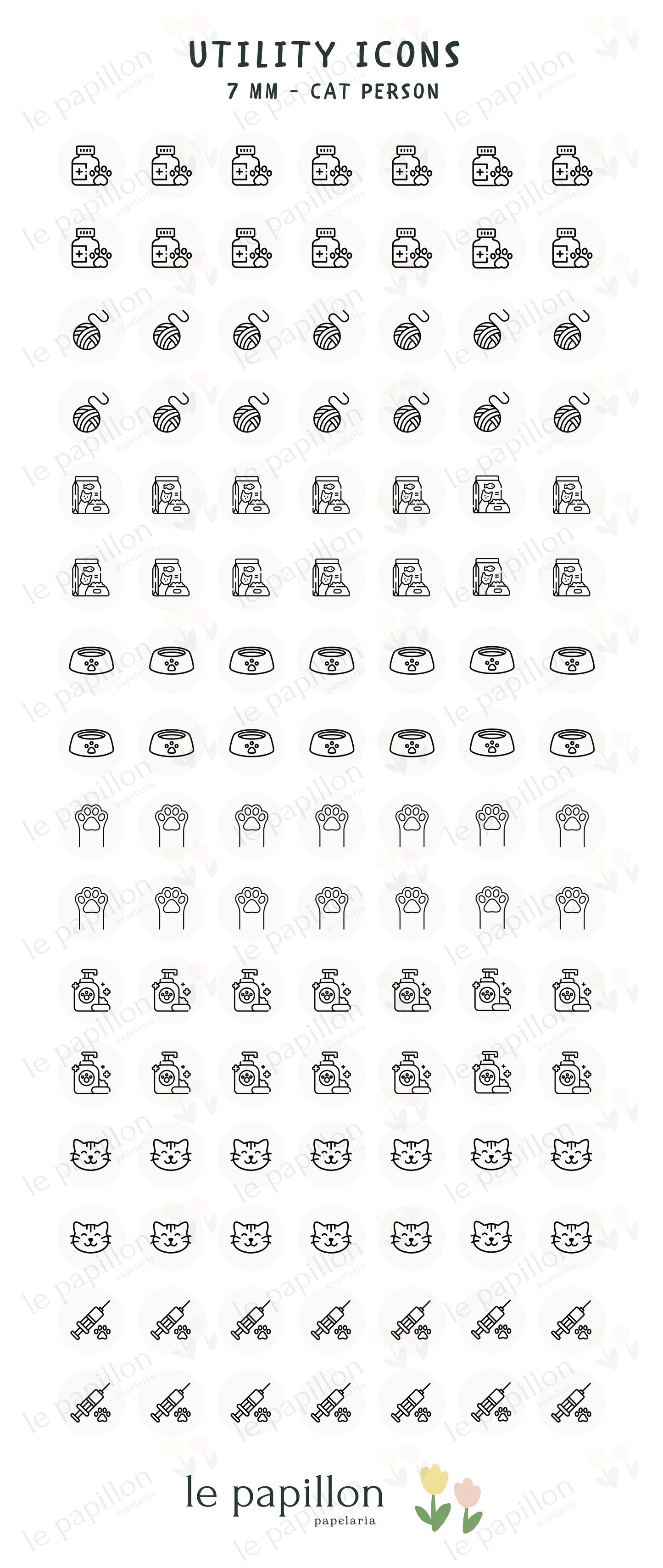 Cartela Utility Icons 7mm - Cat Person