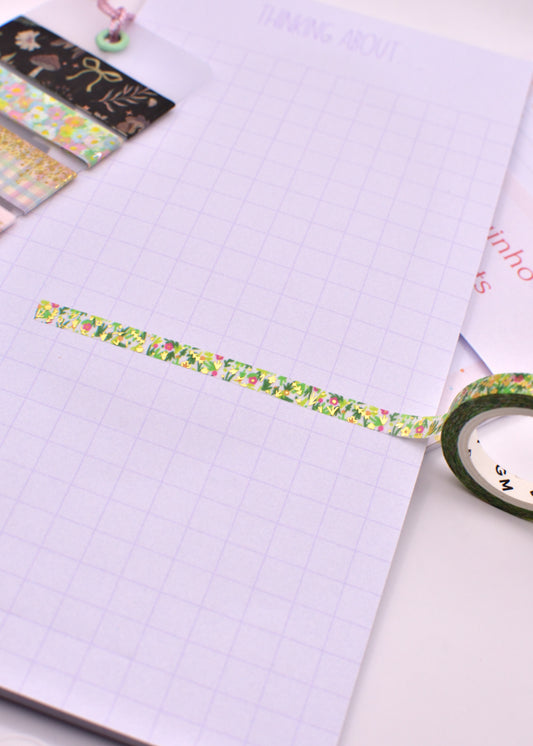 Amostra de Washi Tape - BGM 5mm - Flores e Foil Dourado