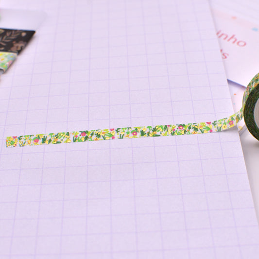 Amostra de Washi Tape - BGM 5mm - Flores e Foil Dourado