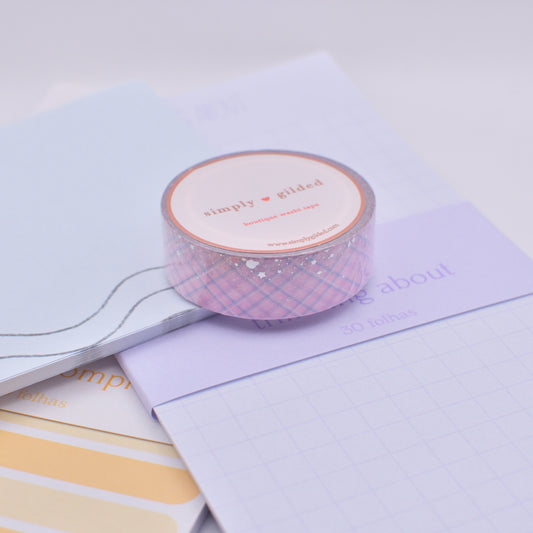 Amostra de Washi Tape - Simply Gilded 15 mm - Cotton Candy Plaid Stardust Pink