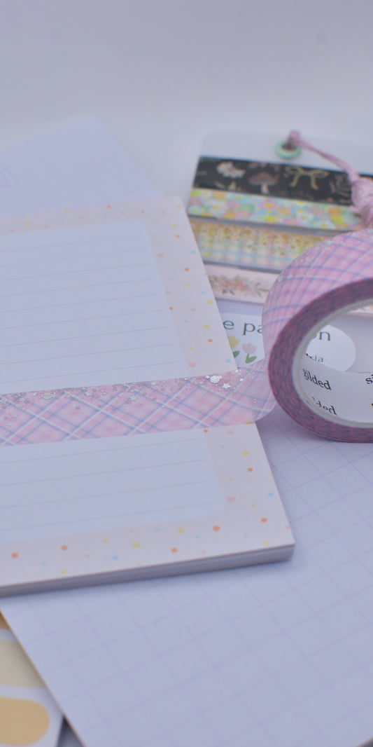 Amostra de Washi Tape - Simply Gilded 15 mm - Cotton Candy Plaid Stardust Pink