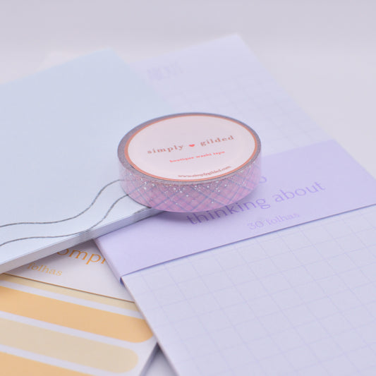 Amostra de Washi Tape - Simply Gilded 10 mm - Cotton Candy Plaid Stardust Pink