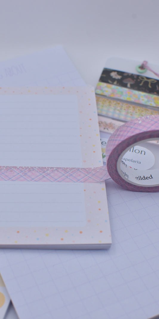 Amostra de Washi Tape - Simply Gilded 10 mm - Cotton Candy Plaid Stardust Pink