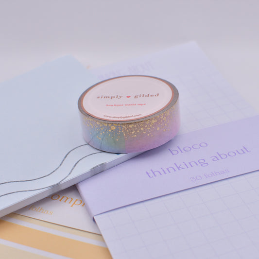 Amostra de Washi Tape - Simply Gilded 15 mm - Pastel Rainbow Stardust