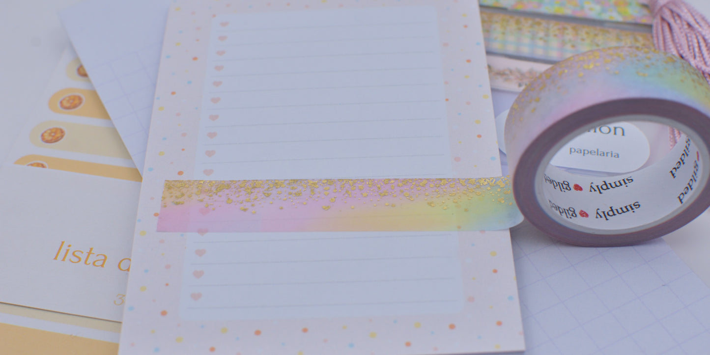 Amostra de Washi Tape - Simply Gilded 15 mm - Pastel Rainbow Stardust