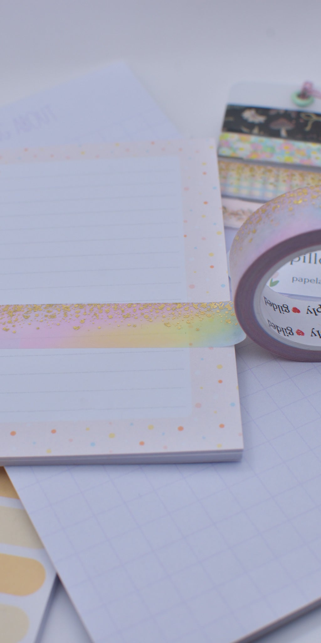 Amostra de Washi Tape - Simply Gilded 15 mm - Pastel Rainbow Stardust