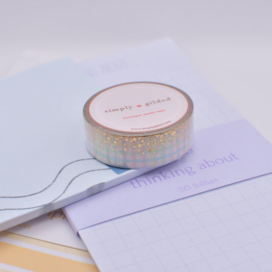 Amostra de Washi Tape - Simply Gilded 15 mm - Rainbow Gingham Stardust