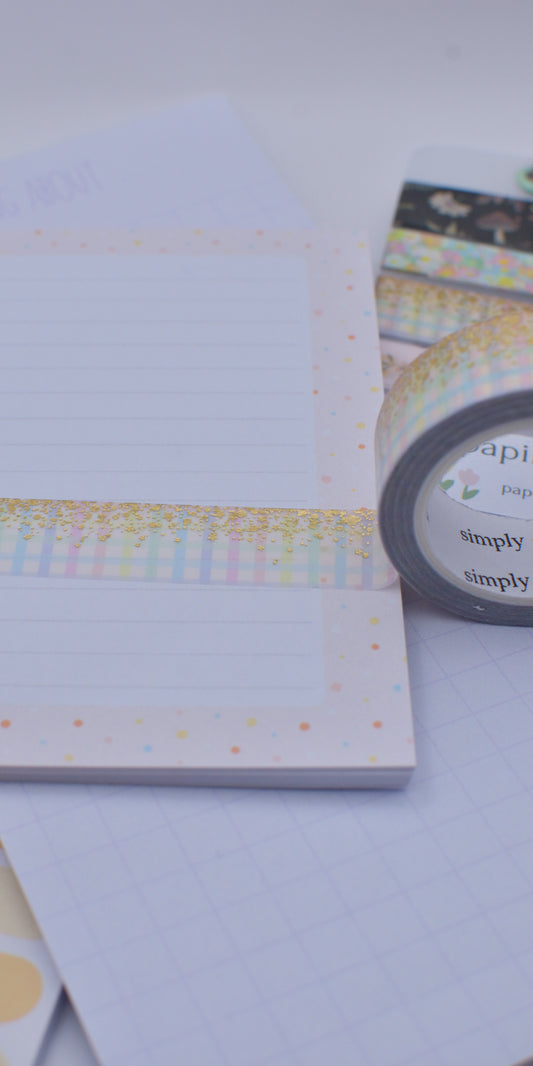Amostra de Washi Tape - Simply Gilded 15 mm - Rainbow Gingham Stardust