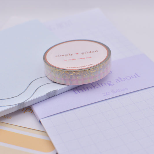 Amostra de Washi Tape - Simply Gilded 10 mm - Rainbow Gingham Stardust