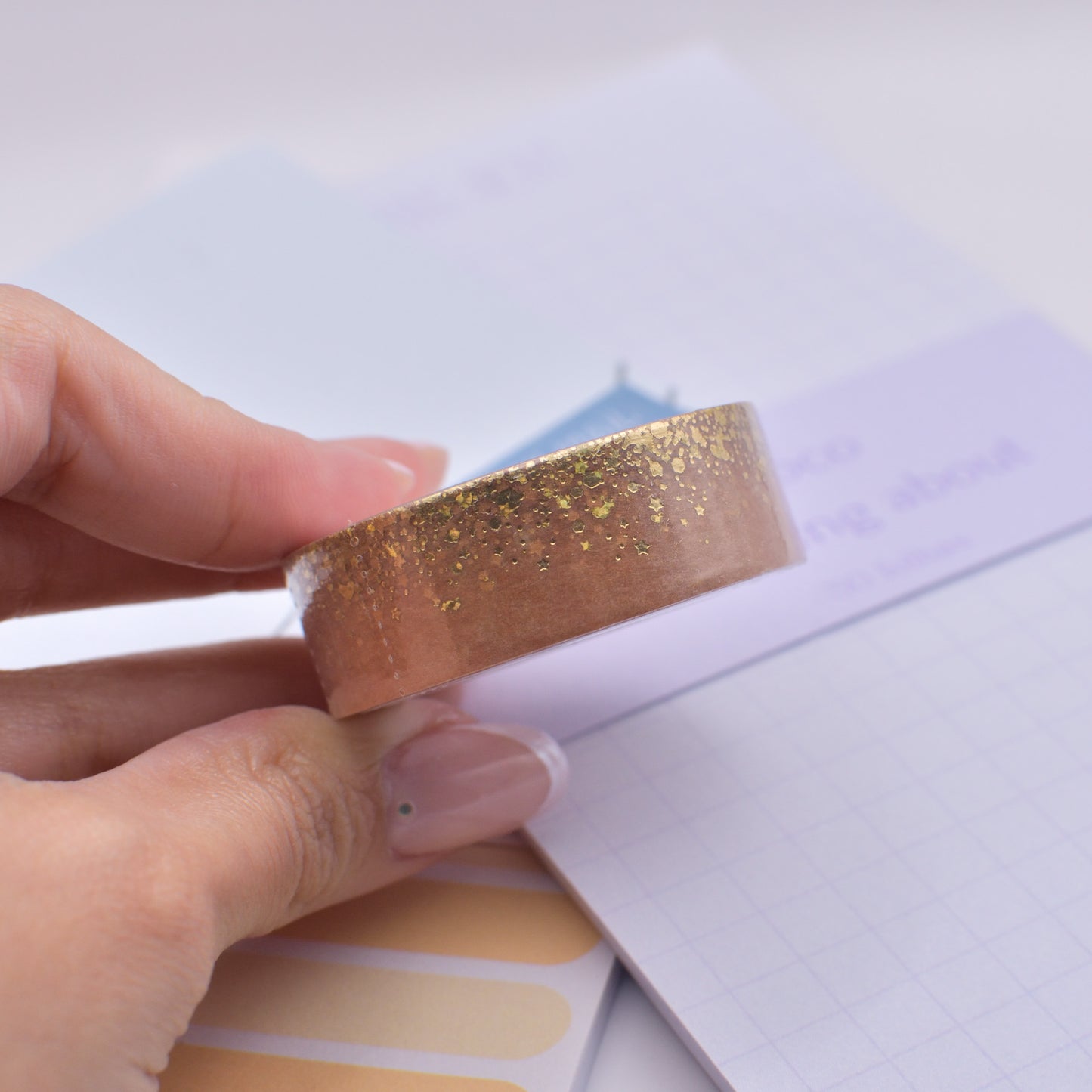 Amostra de Washi Tape - Simply Gilded 15 mm - Chocolate Milk Stardust