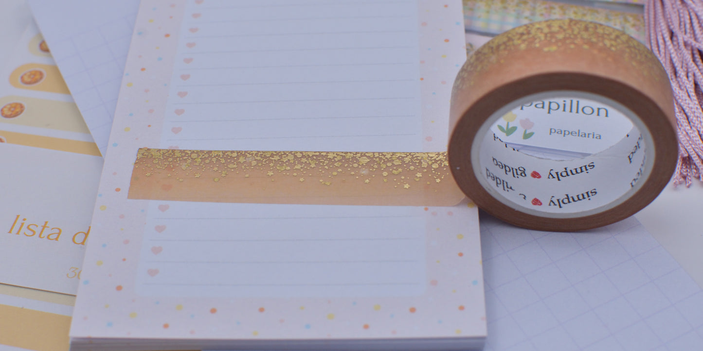 Amostra de Washi Tape - Simply Gilded 15 mm - Chocolate Milk Stardust