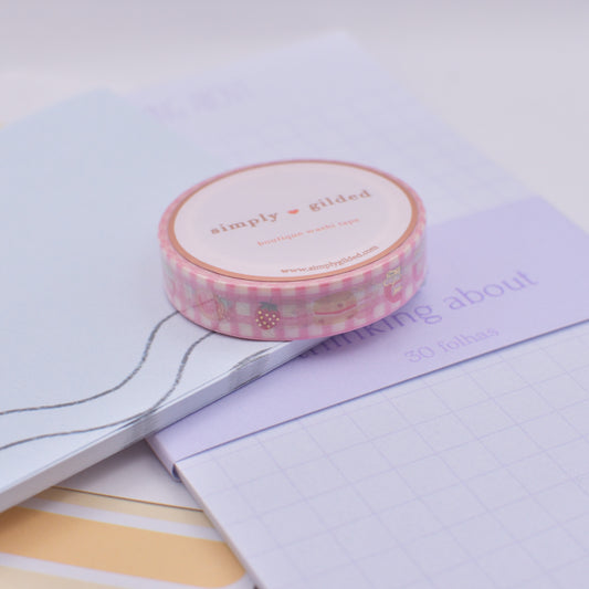 Amostra de Washi Tape - Simply Gilded 10 mm - Strawberry Jam Pink Gingham