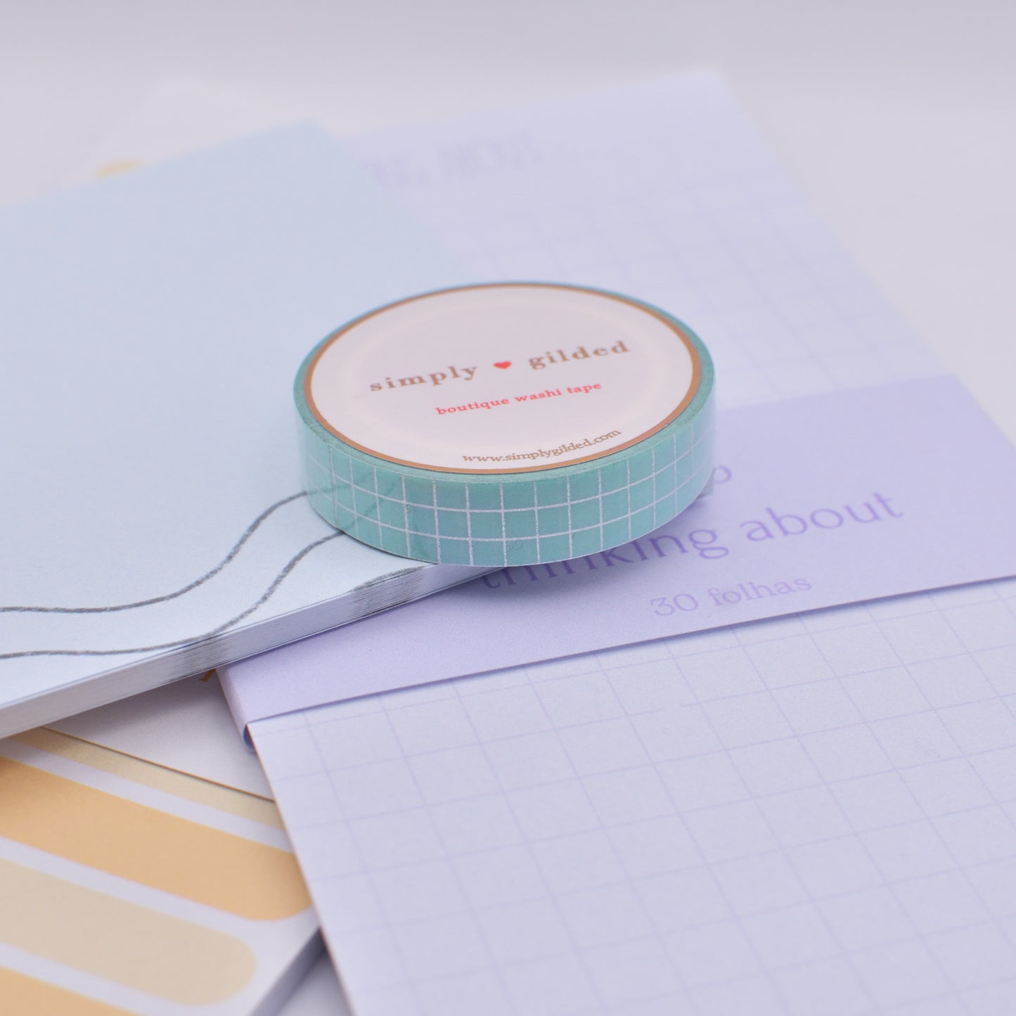 Amostra de Washi Tape - Simply Gilded 10 mm - Robin's Egg Glitter Grid