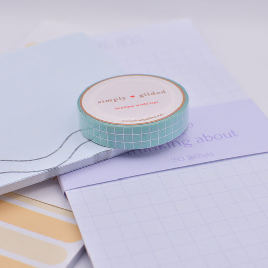 Amostra de Washi Tape - Simply Gilded 10 mm - Robin's Egg Glitter Grid