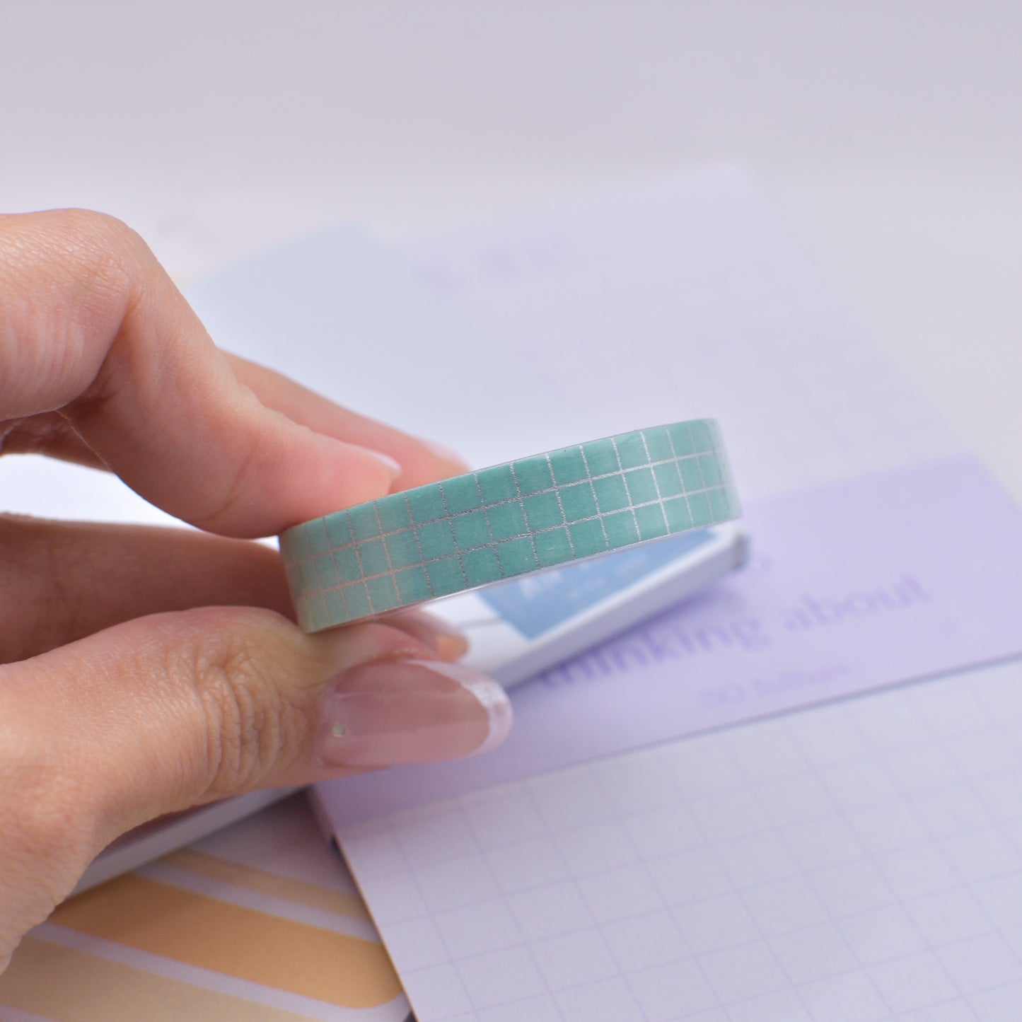 Amostra de Washi Tape - Simply Gilded 10 mm - Robin's Egg Glitter Grid