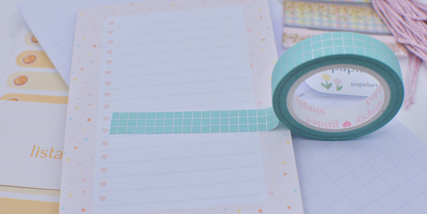 Amostra de Washi Tape - Simply Gilded 10 mm - Robin's Egg Glitter Grid