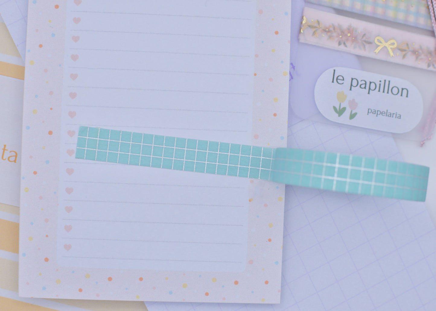 Amostra de Washi Tape - Simply Gilded 10 mm - Robin's Egg Glitter Grid
