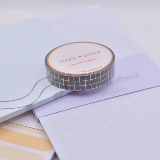 Amostra de Washi Tape - Simply Gilded 10 mm - Black Glitter Grid