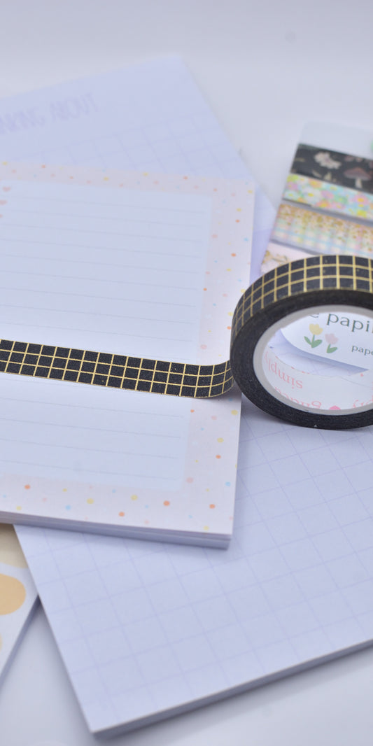 Amostra de Washi Tape - Simply Gilded 10 mm - Black Glitter Grid