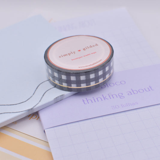 Amostra de Washi Tape - Simply Gilded 15 mm - Classic Black&White Buffalo Plaid Simple Line