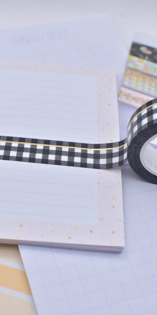 Amostra de Washi Tape - Simply Gilded 15 mm - Classic Black&White Buffalo Plaid Simple Line