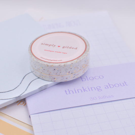 Amostra de Washi Tape - Simply Gilded 15 mm - White Terrazzo Simple Line Bow