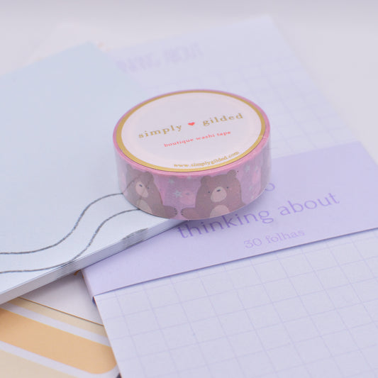 Amostra de Washi Tape - Simply Gilded 15 mm - Bear Stars Pink