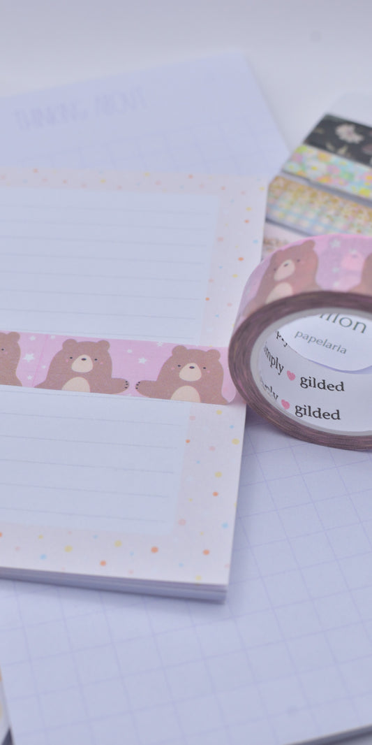Amostra de Washi Tape - Simply Gilded 15 mm - Bear Stars Pink