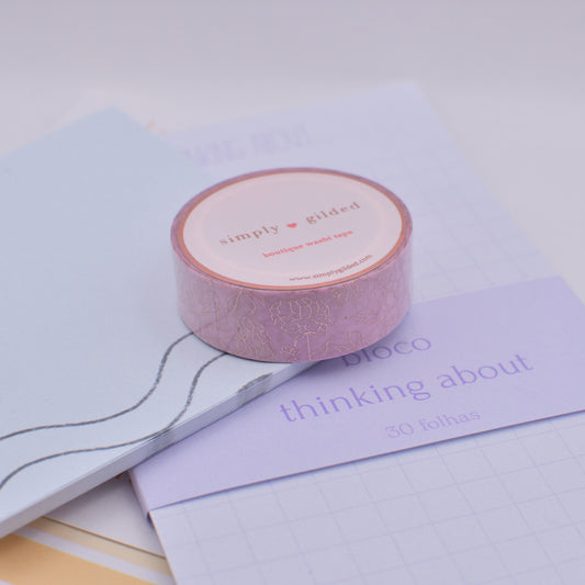 Amostra de Washi Tape - Simply Gilded 15 mm - Pink Minimal Line Peonies
