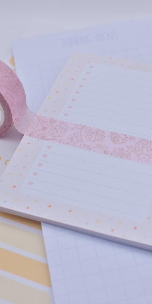 Amostra de Washi Tape - Simply Gilded 15 mm - Pink Minimal Line Peonies