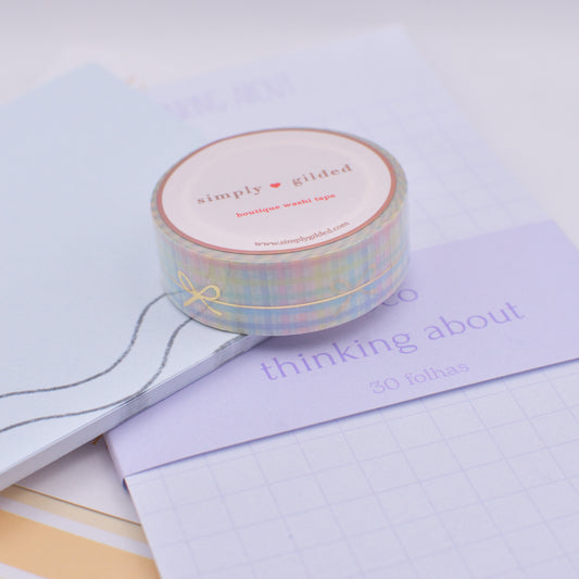 Amostra de Washi Tape - Simply Gilded 15 mm - Rainbow Gingham Simple Bow Line