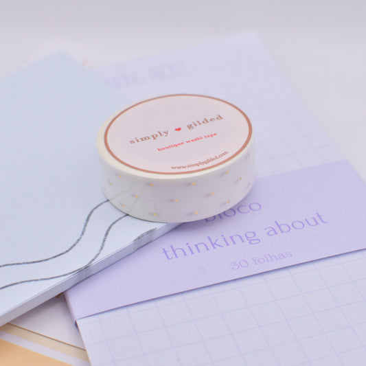 Amostra de Washi Tape - Simply Gilded 15 mm - White Micro Dot