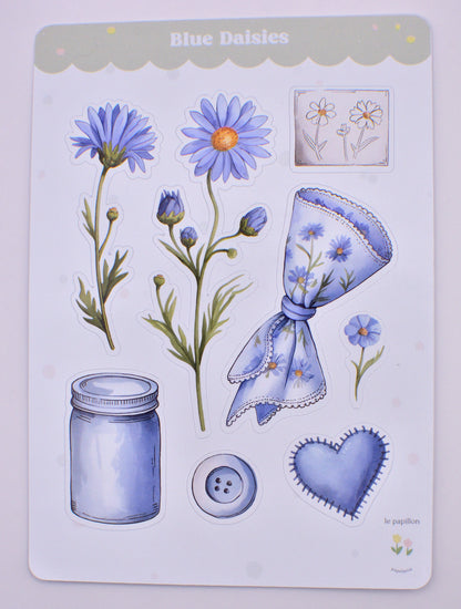 Cartela de Adesivos Blue Daisies