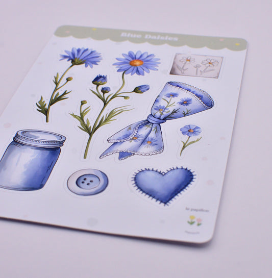 Cartela de Adesivos Blue Daisies