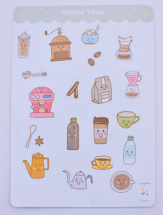 Cartela de Adesivos Coffee Time