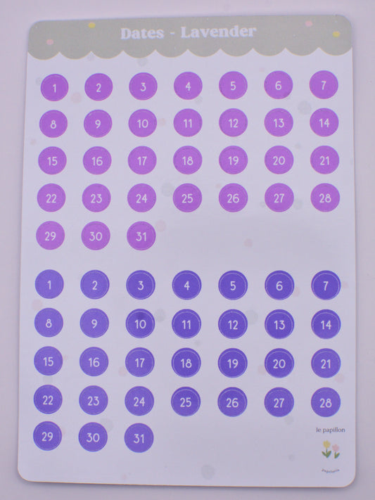 Cartela de Adesivos Datas Lavender