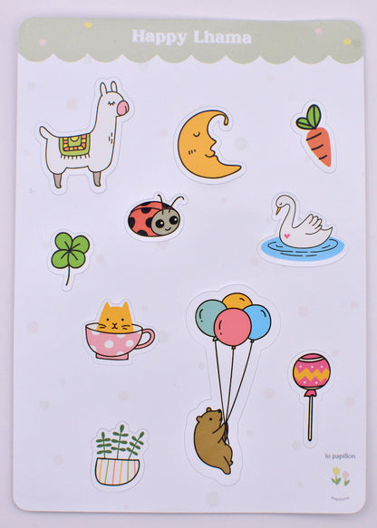Cartela de Adesivos Happy Lhama