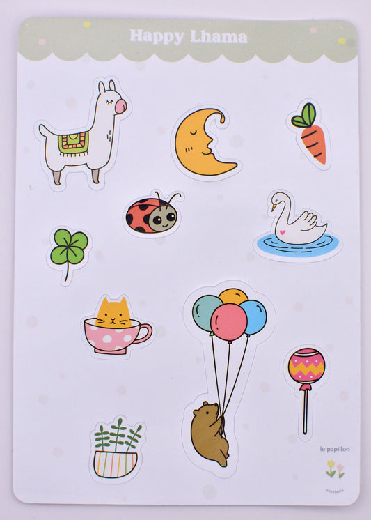 Cartela de Adesivos Happy Lhama