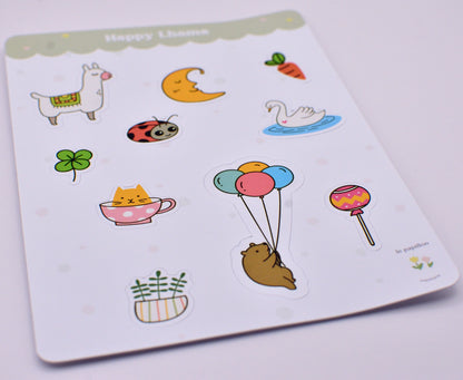 Cartela de Adesivos Happy Lhama