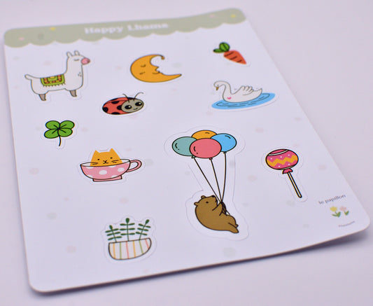 Cartela de Adesivos Happy Lhama