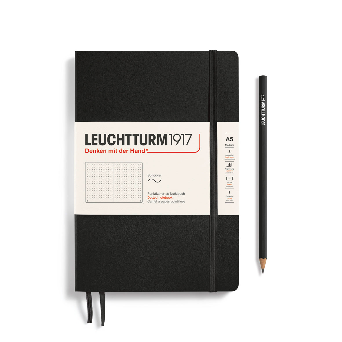 Caderno Leuchtturm1917 Medium (A5) Pontilhado, 123 páginas, Softcover, Black