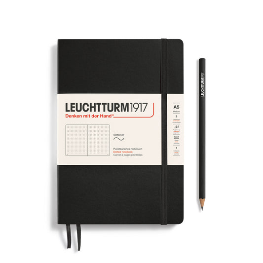 Caderno Leuchtturm1917 Medium (A5) Pontilhado, 123 páginas, Softcover, Black