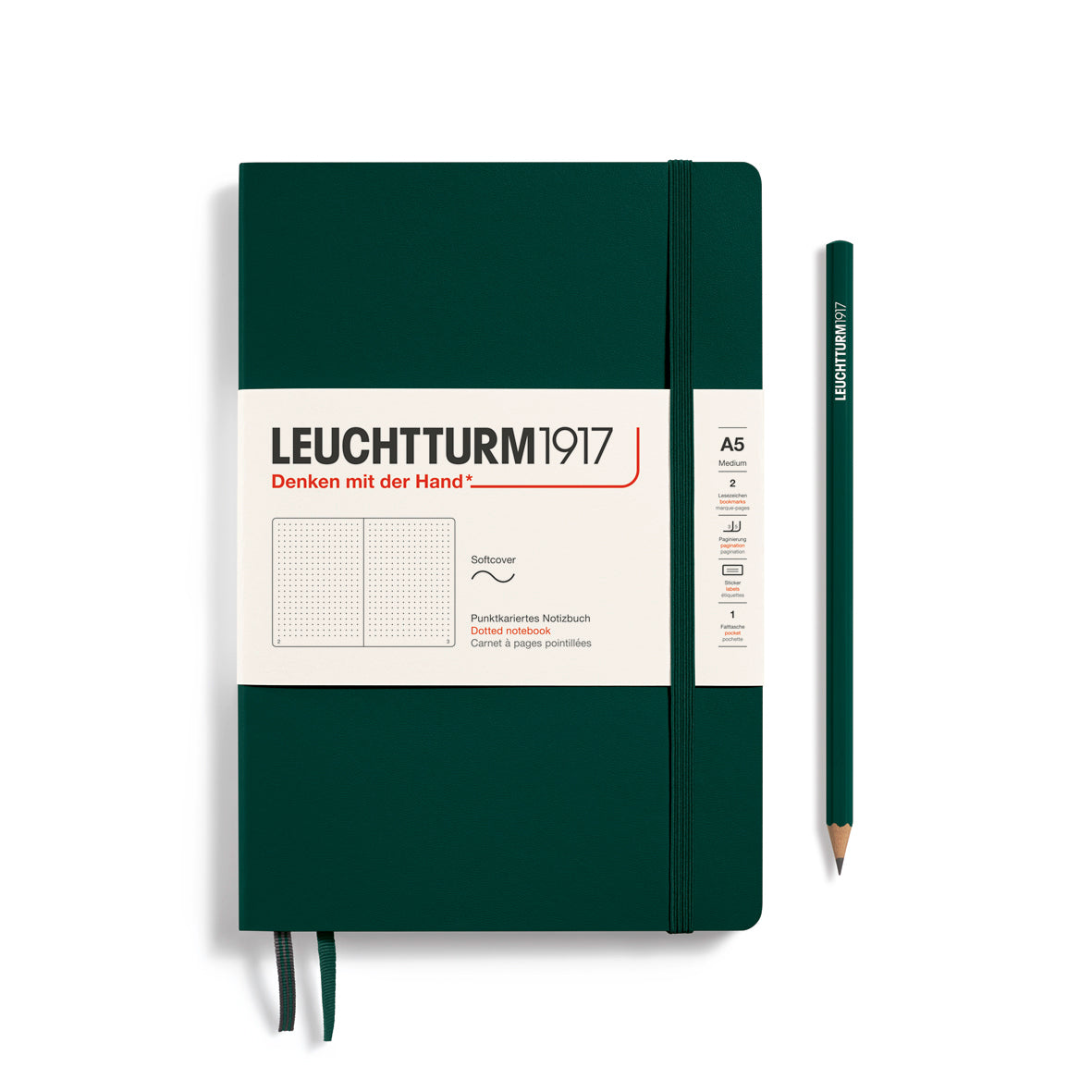 Caderno Leuchtturm1917 Medium (A5) Pontilhado, 123 páginas, Softcover, Forest Green